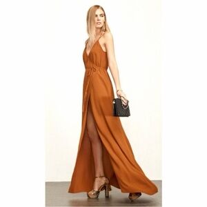 Reformation Seine Maxi Wrap Dress in Cognac